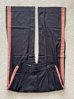 NWOT Wildfang Black Tuxedo Pants with Light Mauvey Brown Leg Stripe Size 4